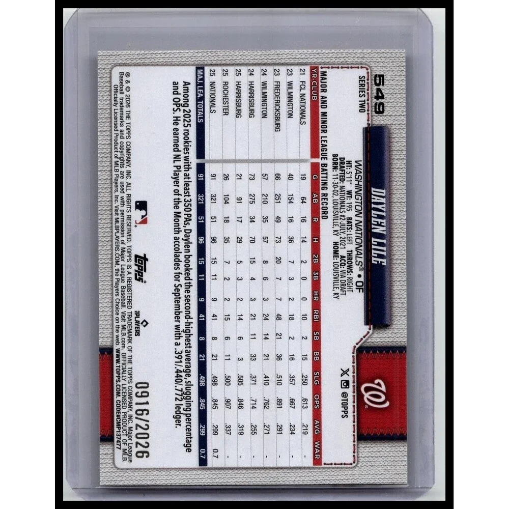 2026 Topps Daylen Lile #549 Washington Nationals Gold #/2026